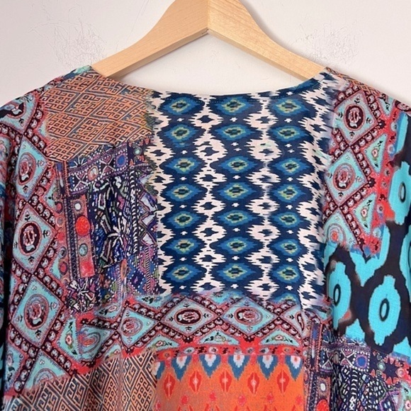 Tolani Collection Colorful Ikat Vibrant Printed Modal Caftan Tunic Top Cover-up - Picture 11 of 13